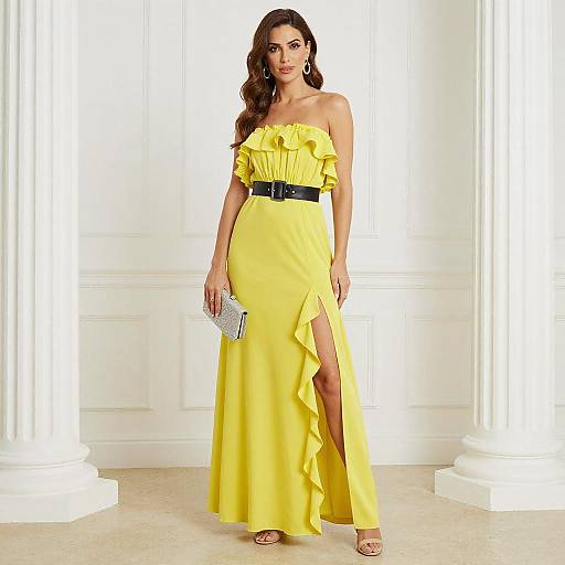 Woman in Yellow Ruffled Dress