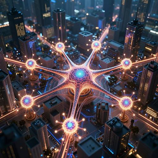 Neuronal Cityscape with Cybernetic Glow