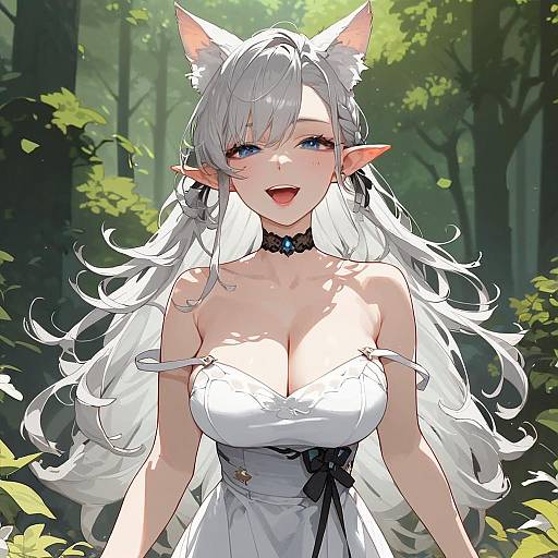 Anime Girl with Wolf Ears Outdoors