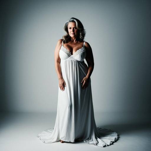 Elegant Mature Woman in White Lingerie Nightgown