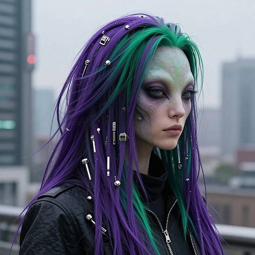 Asymmetric Alien Hairstyle with Tech Implants