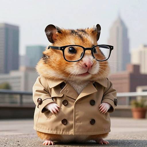 Irritable Hamster in Trench Coat and Glasses