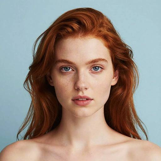 Portrait of Young Redhead Woman with Blue Eyes