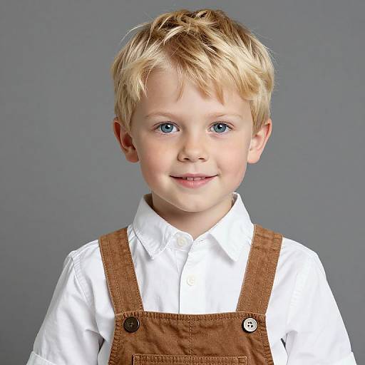 Blonde Boy in Brown Overalls