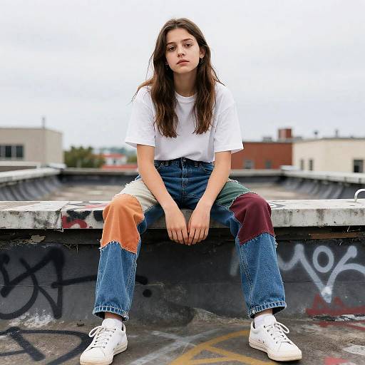 Rooftop Rebel in Patchwork Jeans