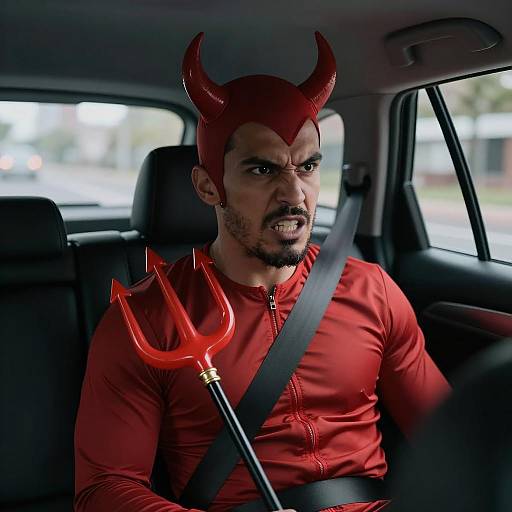 Angry Devil Man in Dark Car