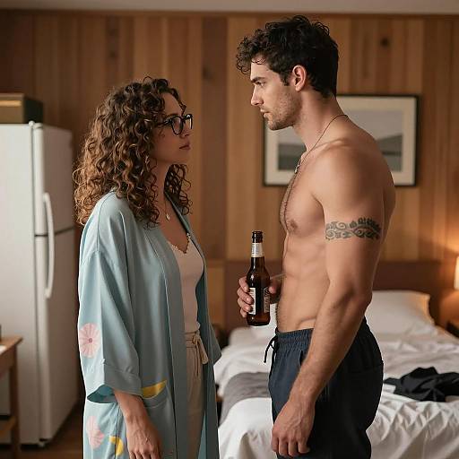 Intense Standoff Between Couple in Bedroom