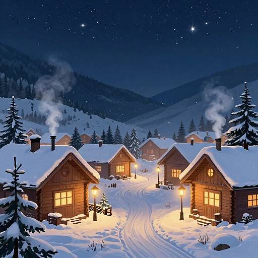 Cozy Winter Mountain Village Scene