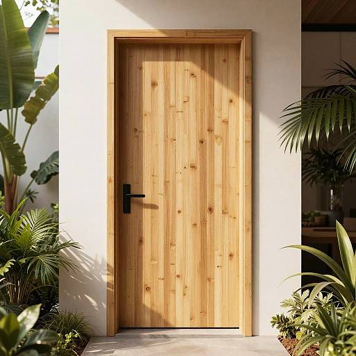 Minimalist Bamboo Door with Greenery
