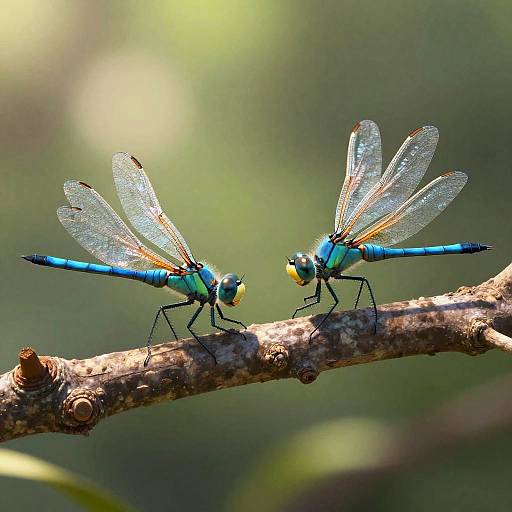 Vibrant 2D Dragonflies on Branch