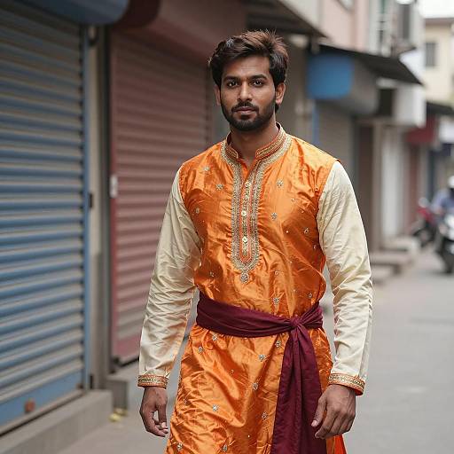 Indian Man in Traditional Kurta on Urban Street