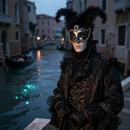 Bioluminescent Venetian Masked Aristocrat Portrait