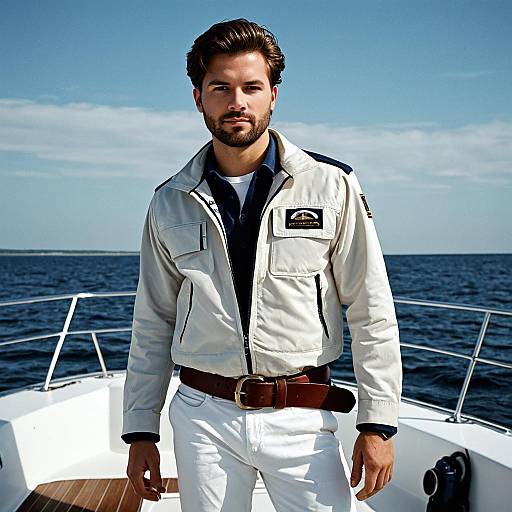 Man in Yacht Attire on Boat Deck