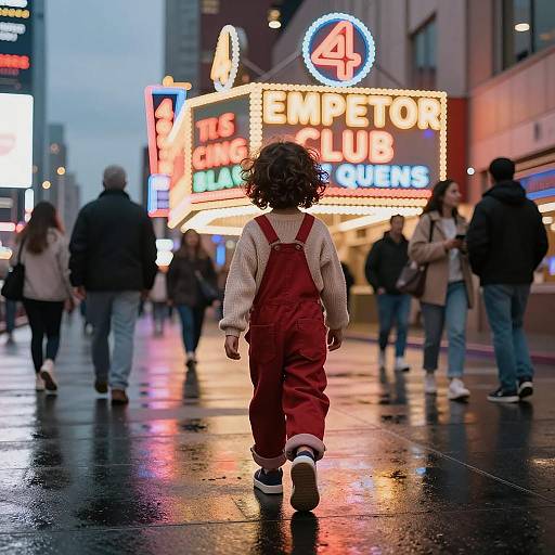 Child Walking Near Neon Casino Signs