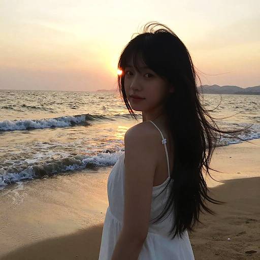 Photorealistic Young Woman at Sunset