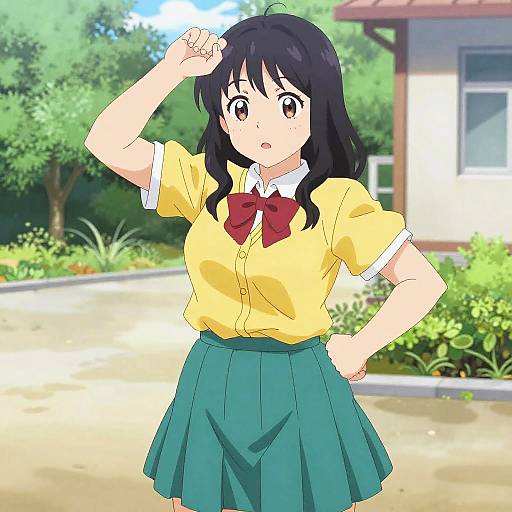 Confident Anime Schoolgirl in Uniform