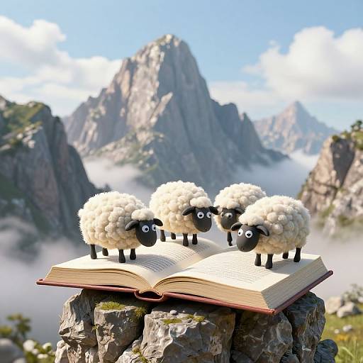 Surreal Sheep on Open Book Cliffs