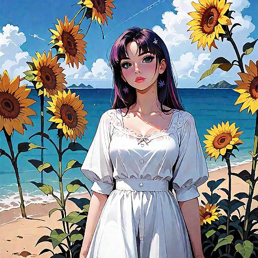 Twilight Cowgirl in Sunflower Field