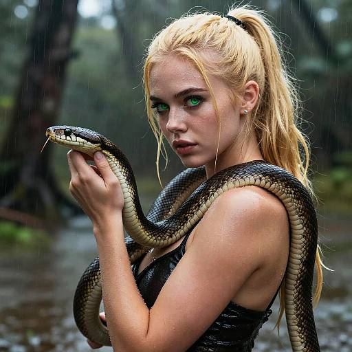 Rainy Anaconda Handler Photoreal Close-Up