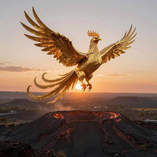Majestic Phoenix in Volcanic Sunset Crater