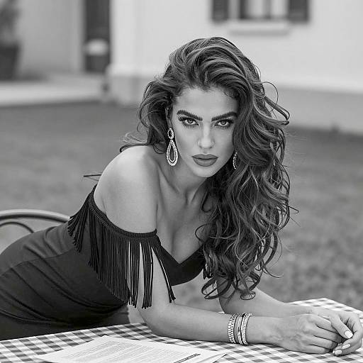 Black and White Portrait of Woman with Long Hair