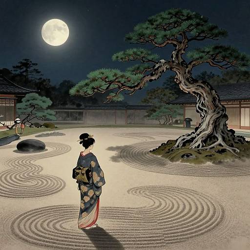 Surreal Zen Garden with Geisha
