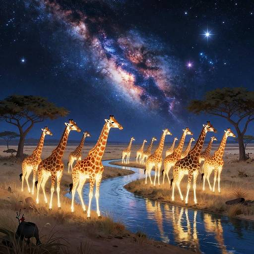 Celestial Savannah with Luminous Giraffes