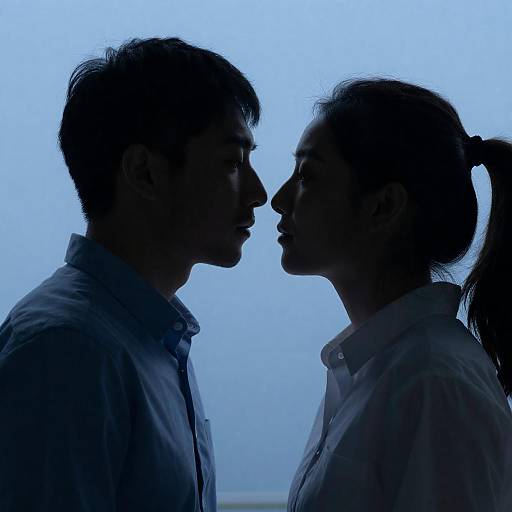 Silhouetted Couple Intimate Blue Background