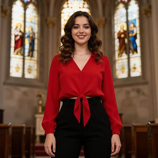 Confident Woman in Church Setting