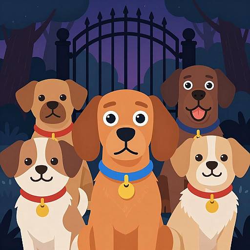 Animated Dogs in Nighttime Forest