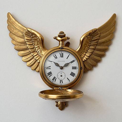 Vintage Pocket Watch with Golden Wings
