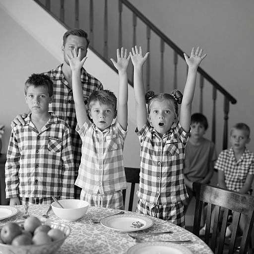 Surprised Children in Cozy Dining Room