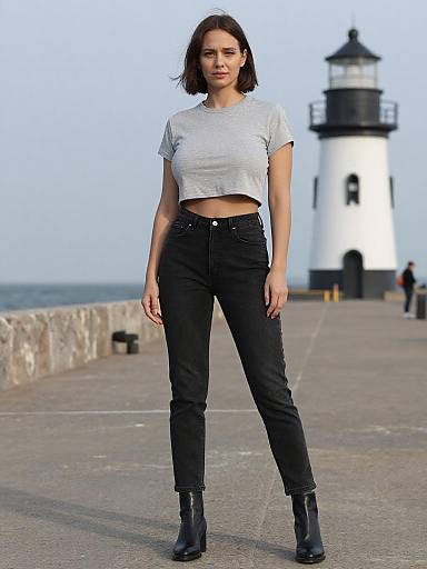 Toned Woman on Pier in Minimalist Style