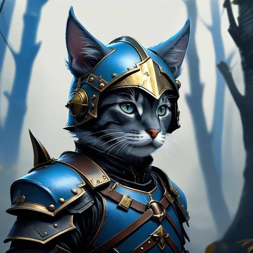 Fantasy Cat Warrior in Blue Armor