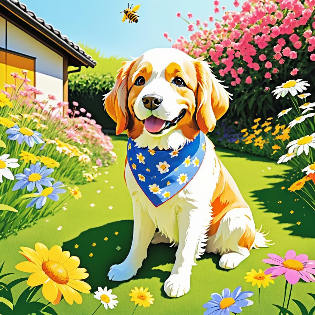 Playful Dog in a Vibrant Garden