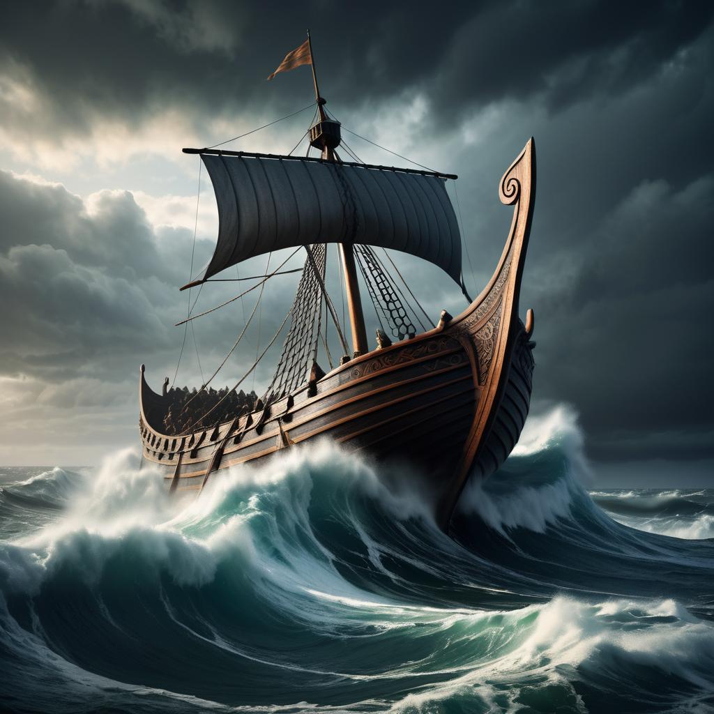 Viking Ship Conquering Stormy Seas