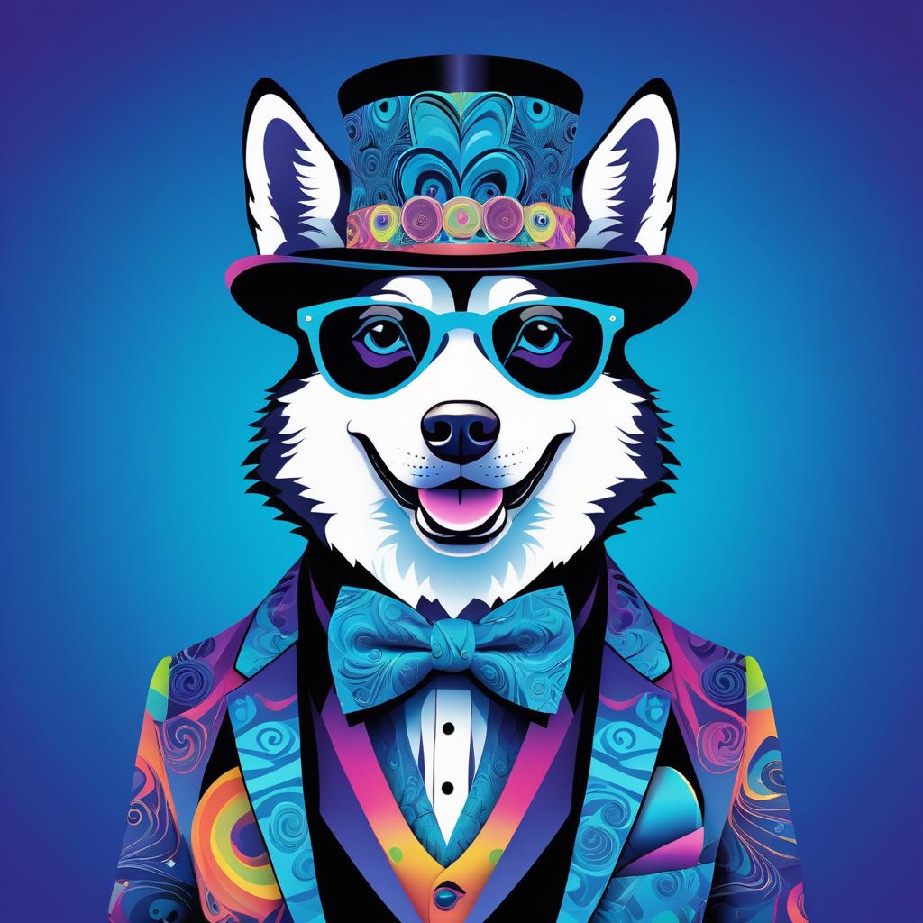 Psychedelic Husky in Vibrant Tuxedo