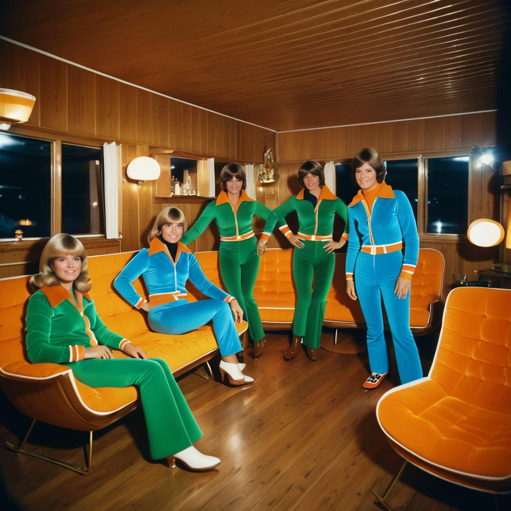 Retro Ski Party in 1970s Luxury Cabin