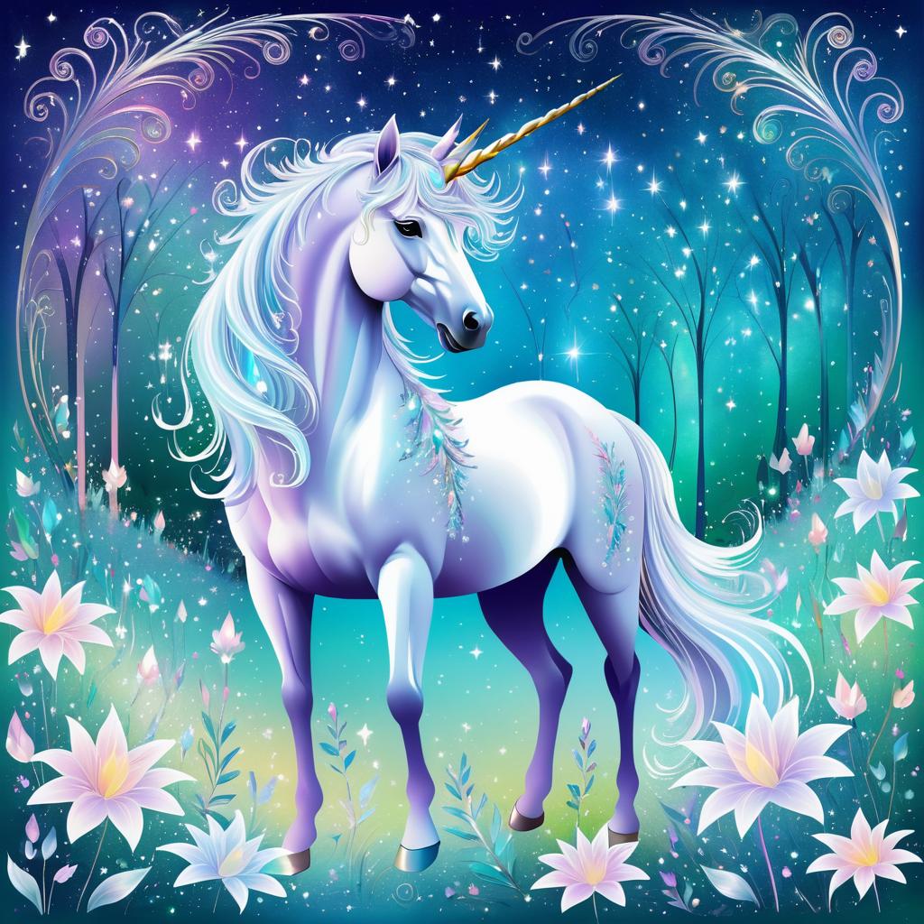 Whimsical Pastel Unicorn in Enchanted Glade