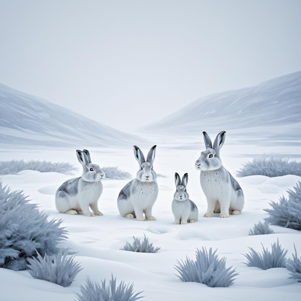 Arctic Hares in Inuit Art Style