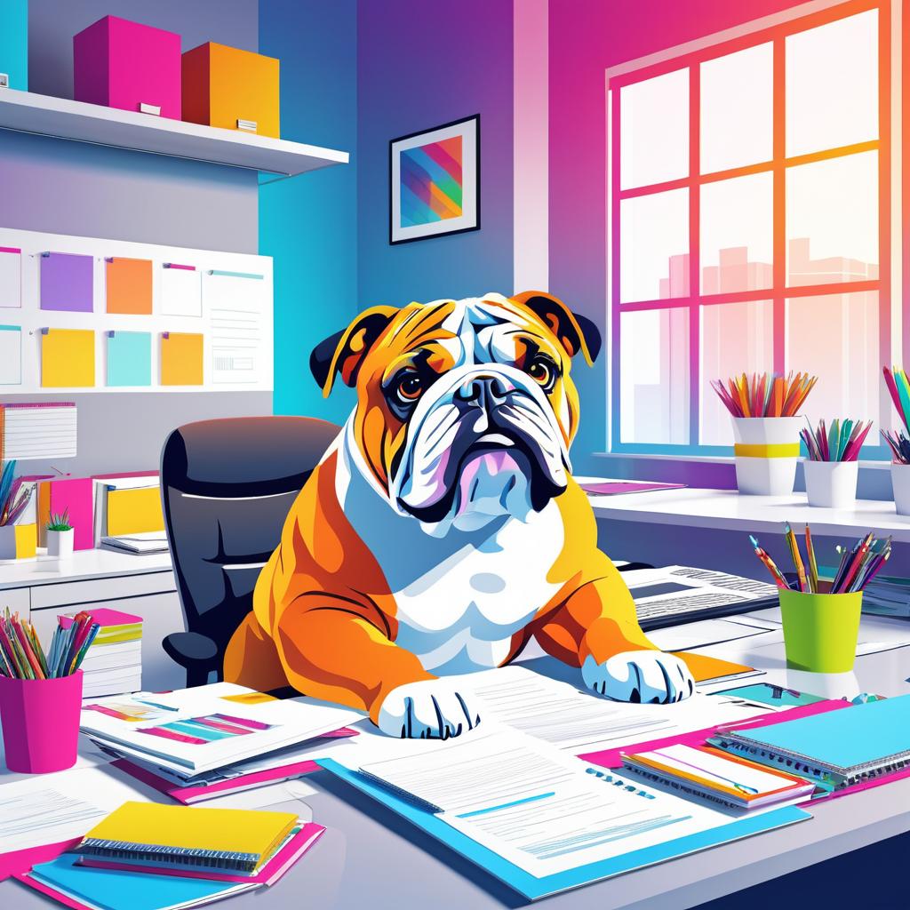 Cheerful Bulldog in Modern Office Setting