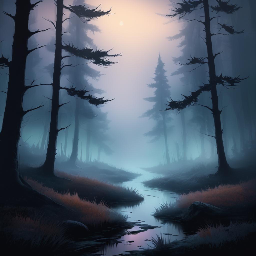 Ethereal Twilight Forest in Misty Sketch