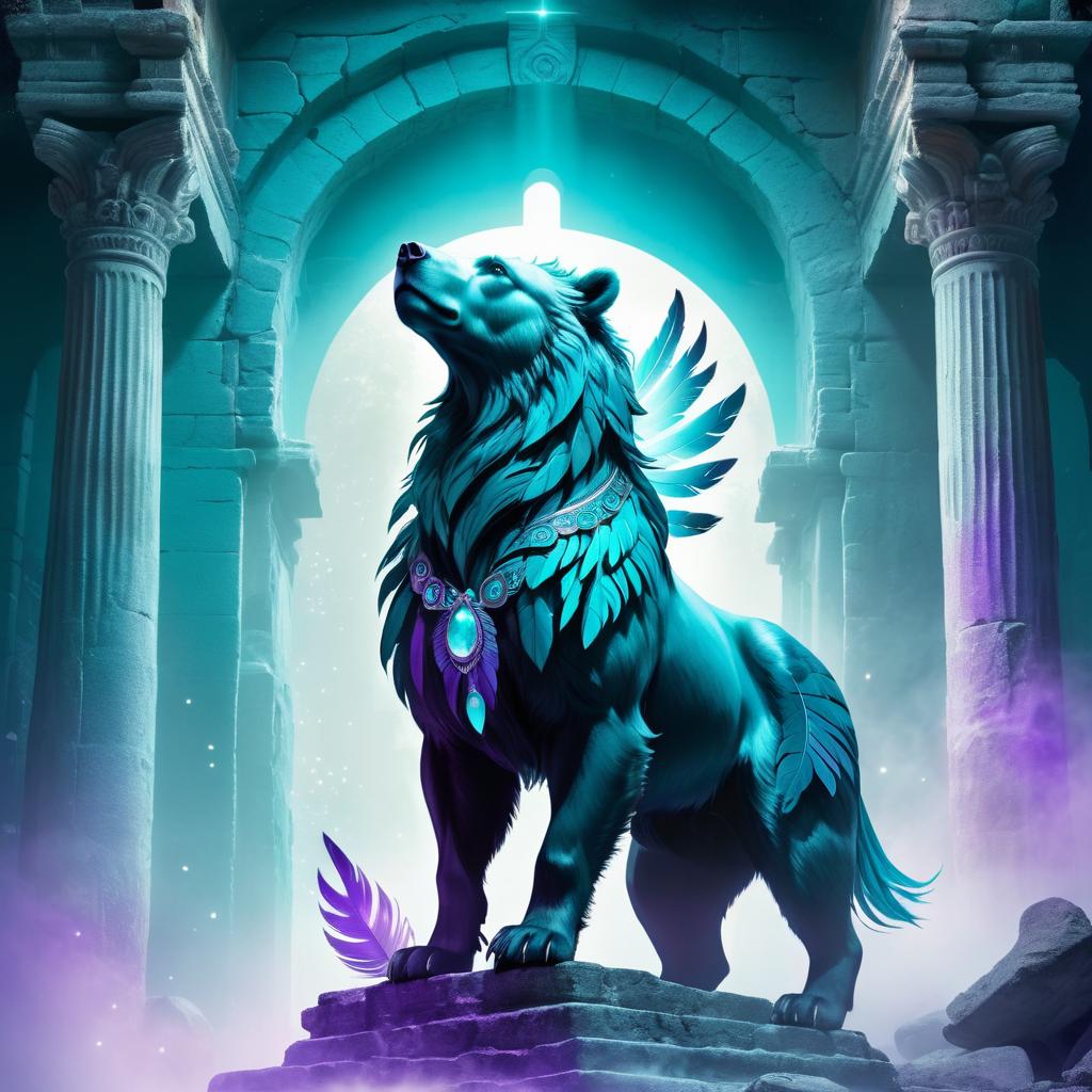 Majestic Centaur-Bear in Mystical Ruins