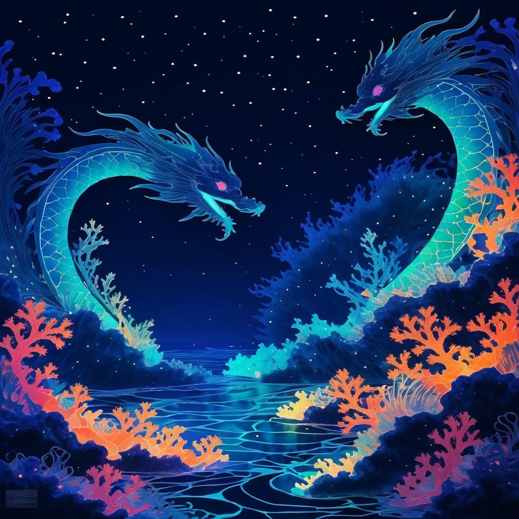 Nighttime Sea Serpent Silhouette Artwork