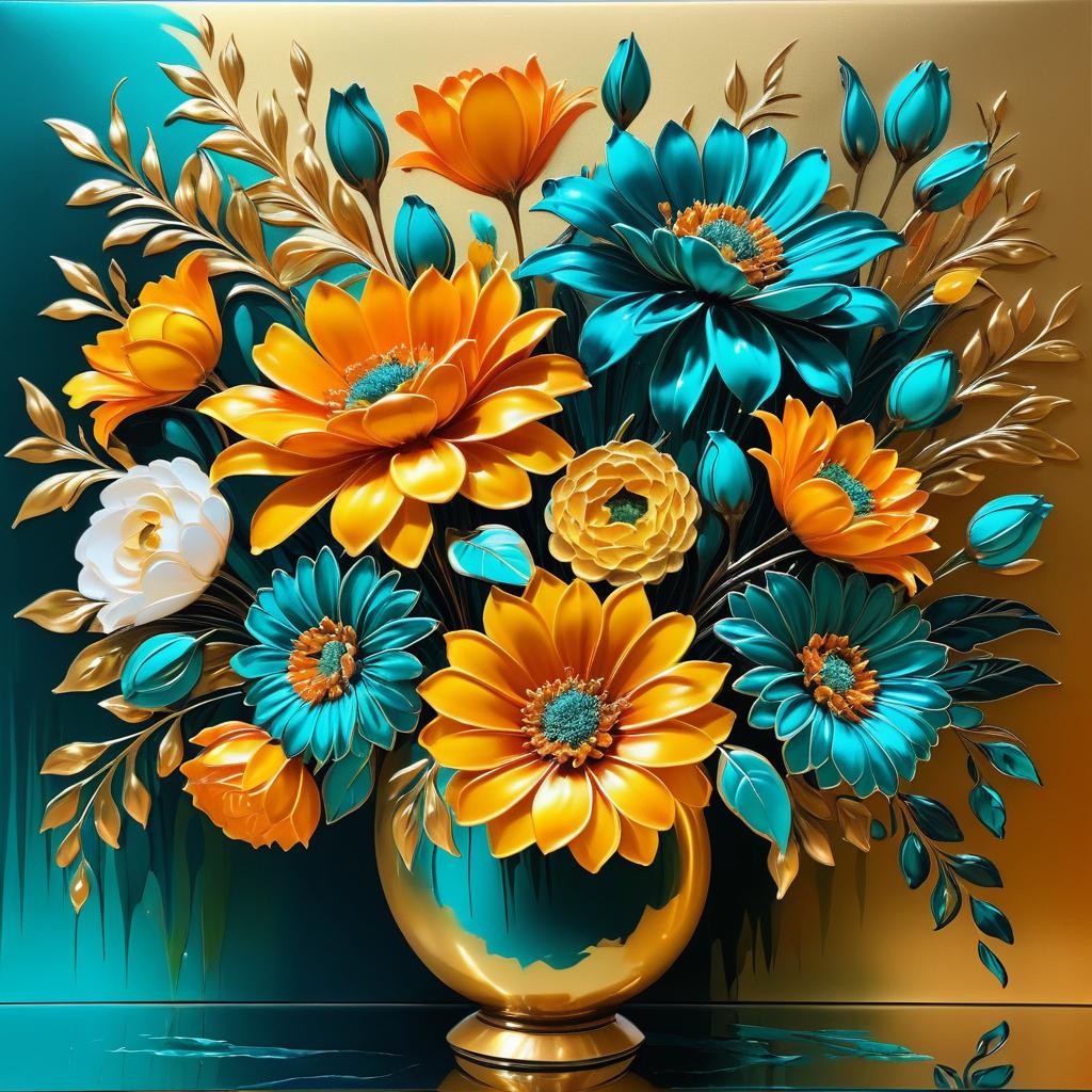 Vivid Floral Elegance in Amber and Teal