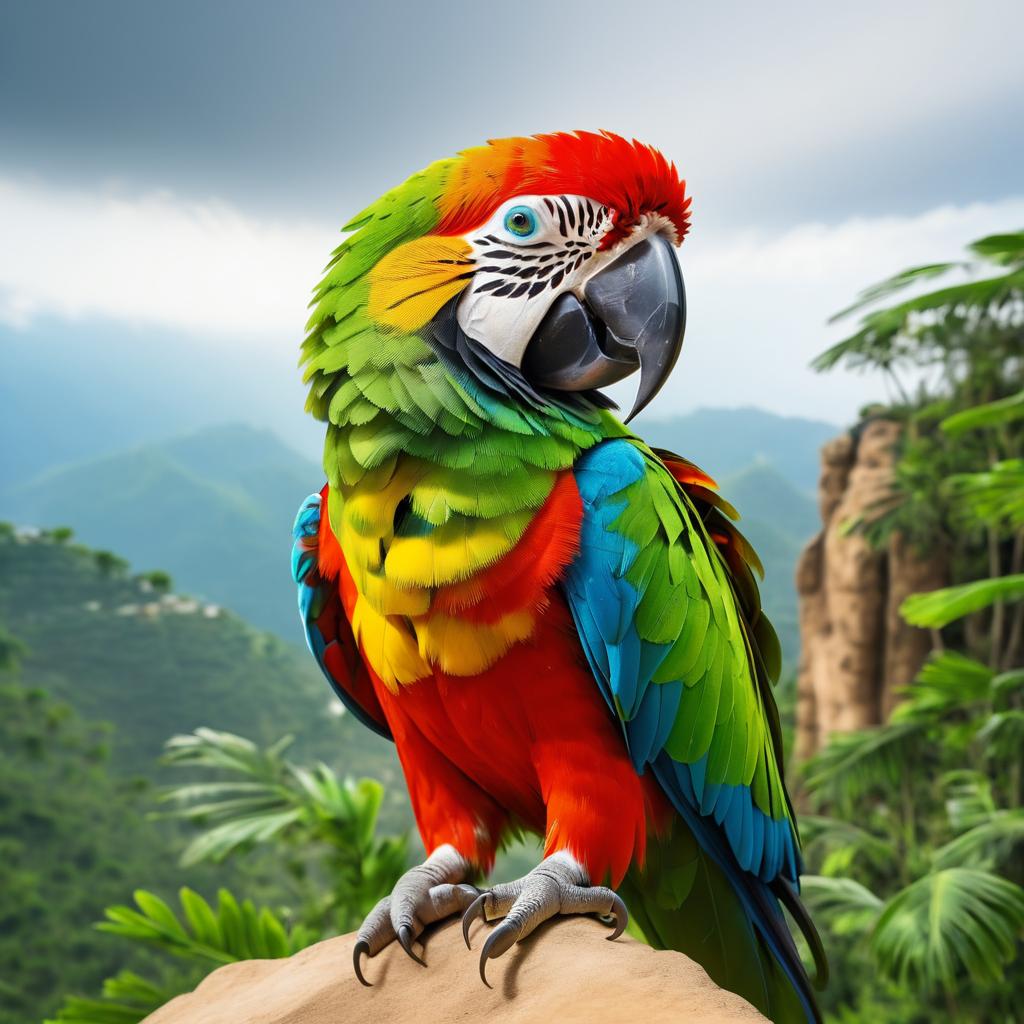 Stunning Parrot Portrait on Mountain