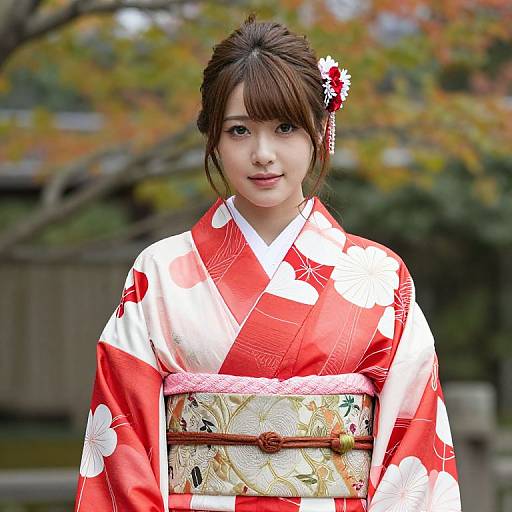 Woman in Kimono with Floral Headpiece