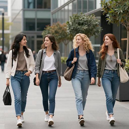 Five Young Women Enjoying City Life