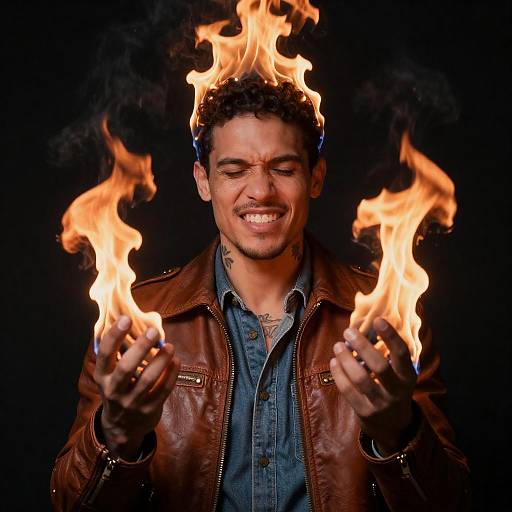 Man with Hands and Head on Fire