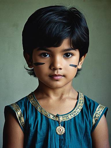 Young Boy in Traditional Dress with Facial Mark